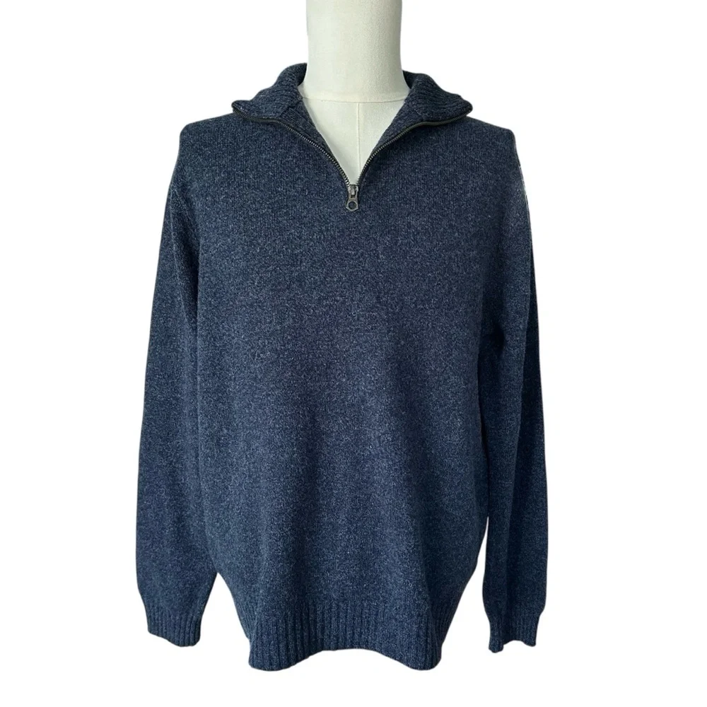 J.Crew 100%‎ Lambswool Quarter-Zip Sweater - Men's XLT - Navy Blue